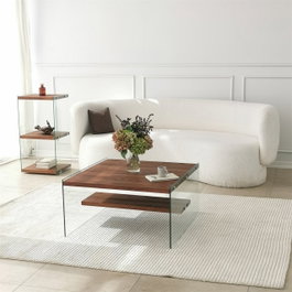 Hanah Home Mesa de Centro Aqua - Chestnut con Cristal Templado